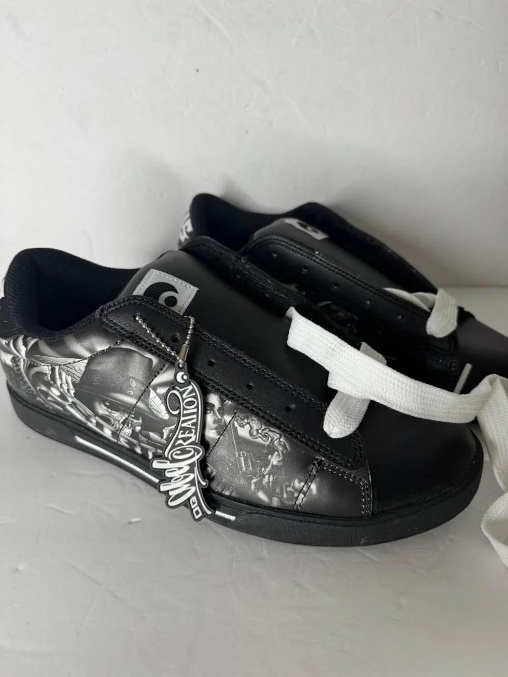 Osiris Serve Abel Y2K Skate Sneaker Tattoo Skull Pistol Black White US 9 EU 42
